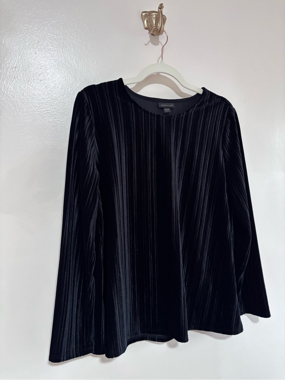 J. Jill Wearever Collection Black Pleated Velvet Long-Sleeve Top L